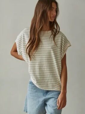 Knit Striped Jersey Round Neck Short Sleeve Top By Together NWT